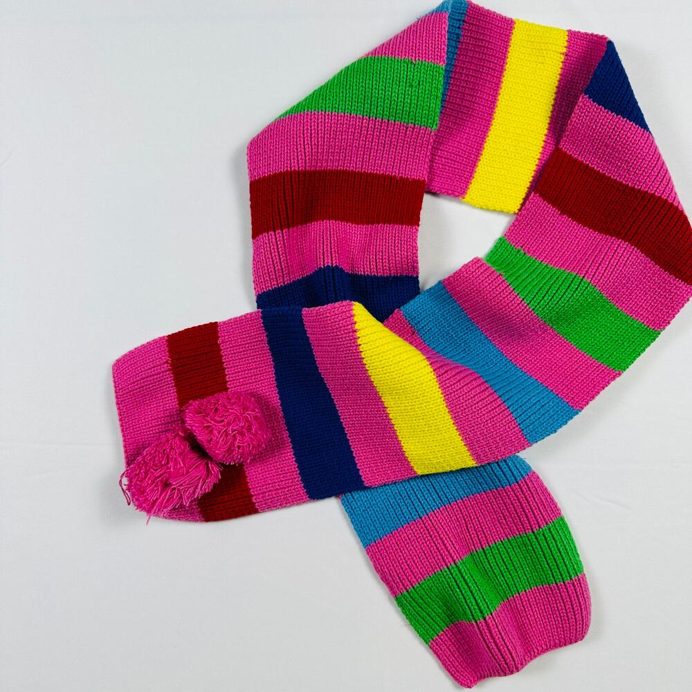 Vintage Y2K TCP The Children's Place Color Block Striped Knit Scarf w/ Pom Poms